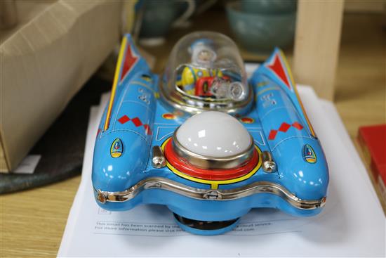 A Japanese tinplate model, Space Scout S-17, a Hornby Midlander train set and Hornby track (all boxed)